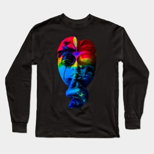 A blue red Bali face mask cut out Long Sleeve T-Shirt